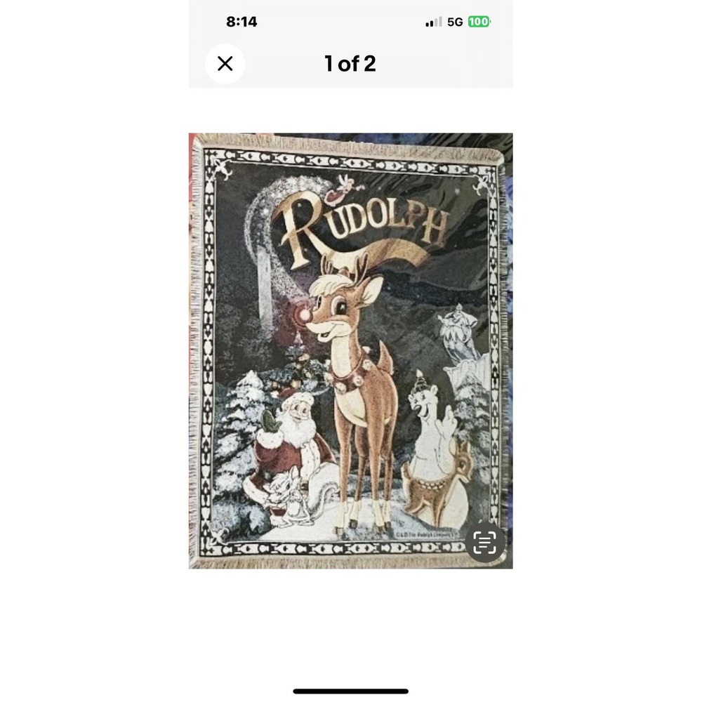Rudolph Santa Christmas Throw Blanket Crown Crafts Acrylic Woven Vintage USA New